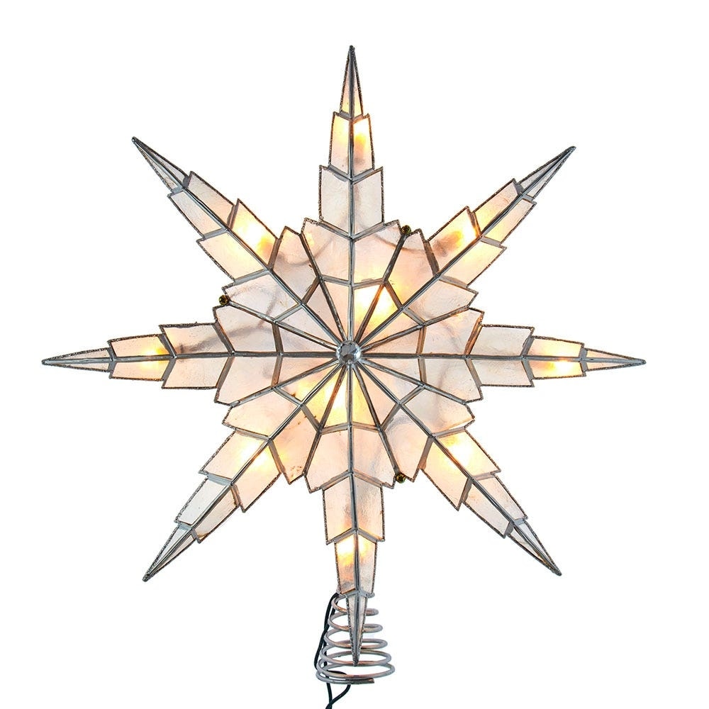 Kurt Adler 10-Light 15-Inch 8-Point Capiz Silver Star Tree Topper