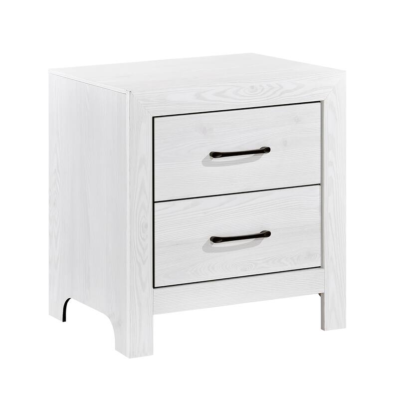 Modern White 1-Pc Nightstand w/ 2 Drawers & Black Hardware for Bedroom