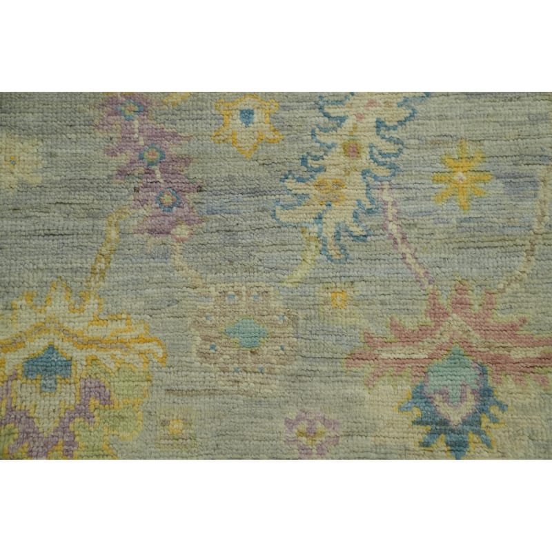 Vegetable Dye Gray Oushak Turkish Runner Rug, Floral Geometric Carpet - 11' 5'' X 3' 1''