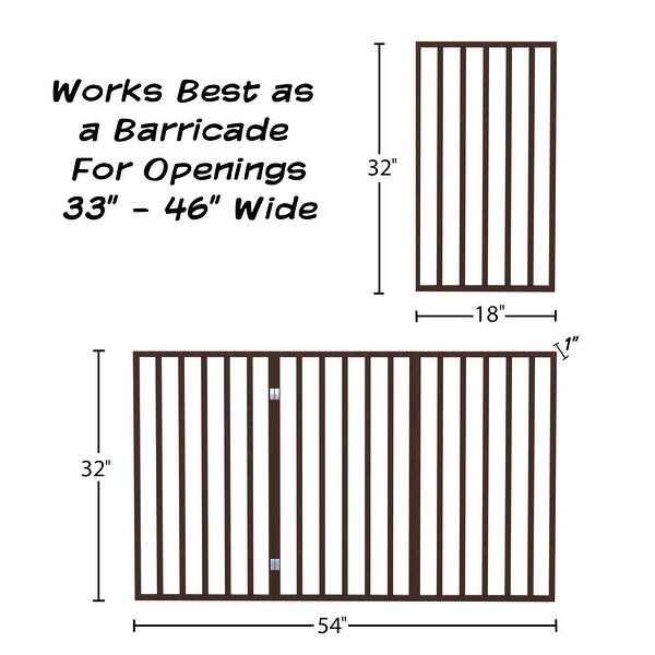 dimension image slide 0 of 4, 3-Panel Tall Modern Indoor Foldable Dog Gate - 54x32-Inch Wood Freestanding Pet Fence