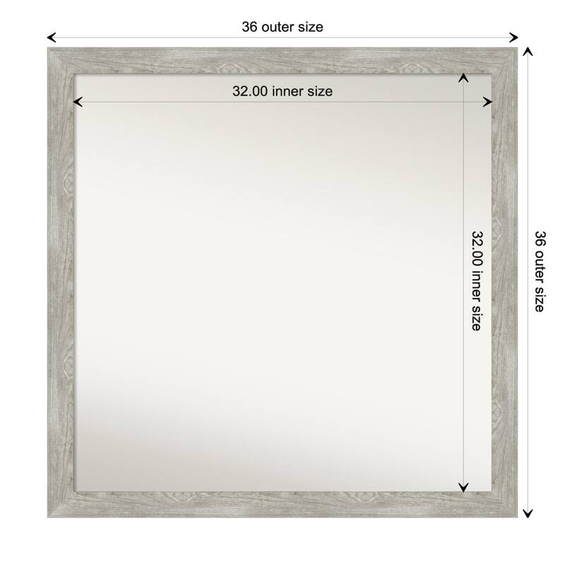 Dove Greywash Narrow Framed Non-Beveled Custom Wall Mirror, Bathroom Vanity Mirror - Outer Size: 35.5 x 35.5