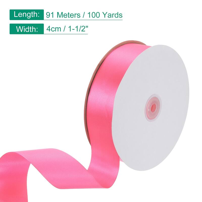 Satin Ribbon, 100 Yards Single Face Polyester Satin Ribbon - Fuchsia - 1-1/2 Inch