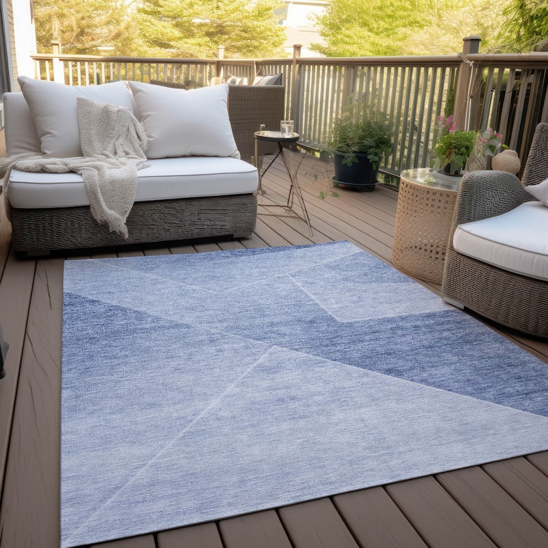 Machine Washable Indoor/ Outdoor Chantille Contemporary Abstract Rug - Blue - 9' x 12'