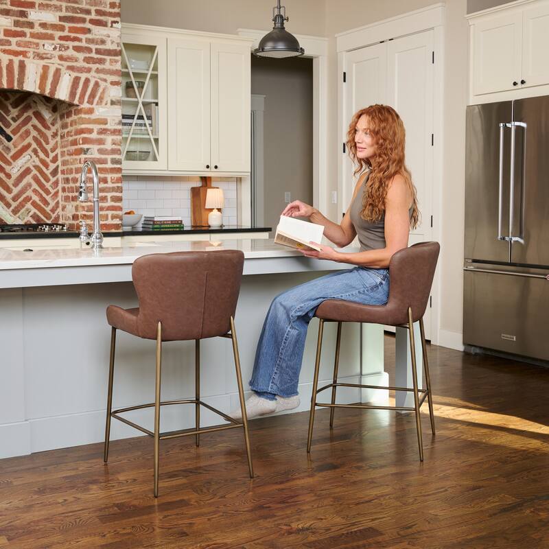 Maven Lane Naomi Metal and Vegan Leather Kitchen Dining Stool