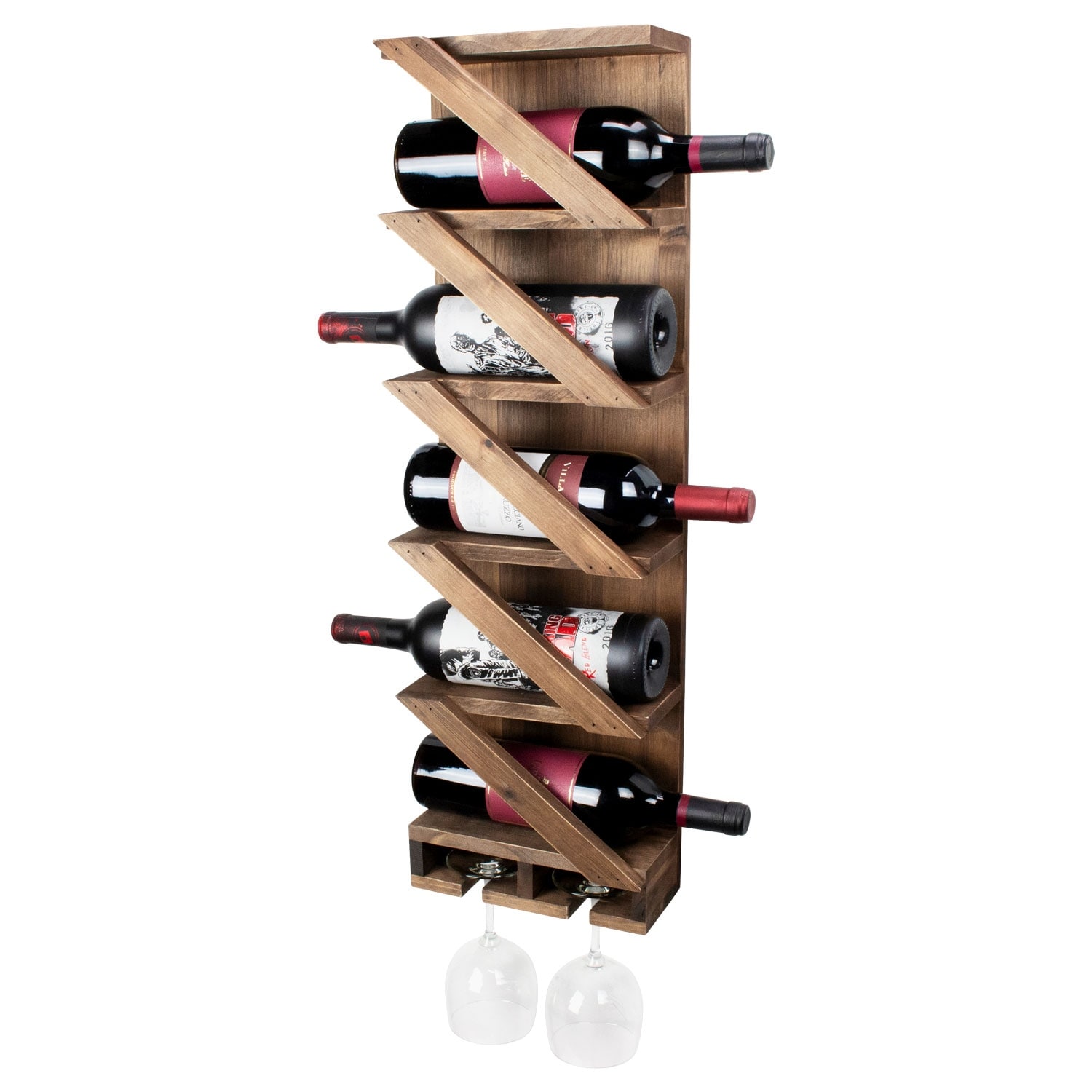 Rustic Wood 5 Bottle Wall Mounted Wine Rack