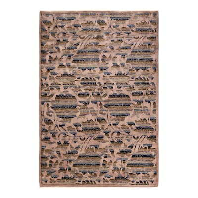 Overton Hand Knotted Wool Contemporary Abstract Brown Area Rug - 6' x 9'