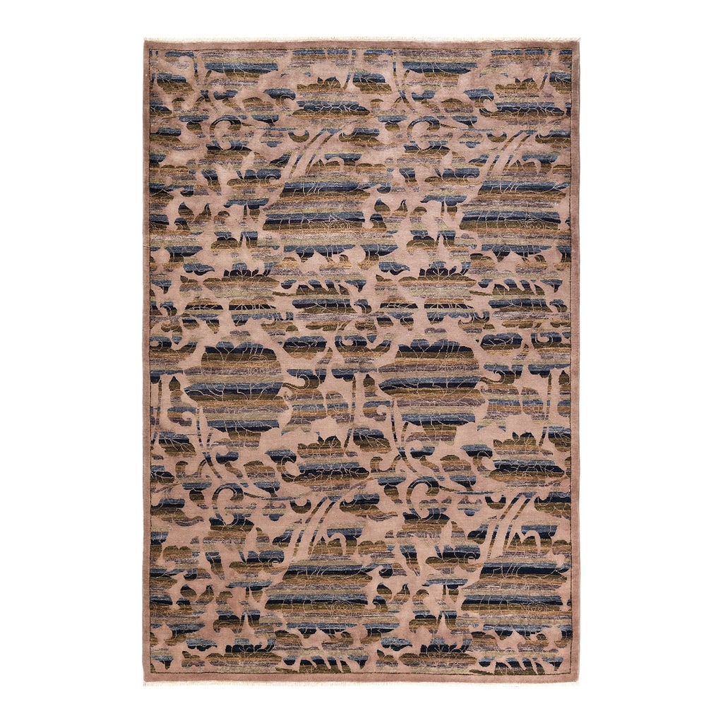 Overton Hand Knotted Wool Contemporary Abstract Brown Area Rug - 6' x 9'