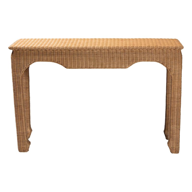 Abena Handwoven Natural Rattan Console Table - Ming Style Wicker Table, Boho Coastal Style for Hallway or Living Room