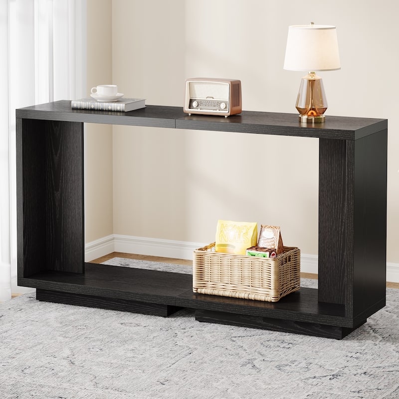 C-Shaped Side Table, 2-Tier Narrow End Table for Living Room, Bedroom