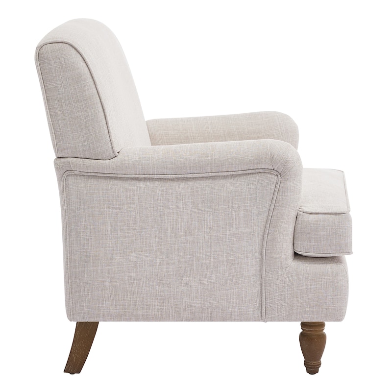 Upholstered Chairs Linen Fabric Armchair with Antique Solid Wood Legs Accent Chair Single Sofa Chair for Living Room Bedroom
