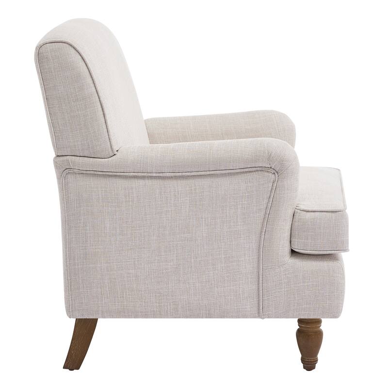 Vintage Upholstered Linen Fabric Armchair with Antique Solid Wood Legs, Accent Chair Single Sofa Chair for Living Room