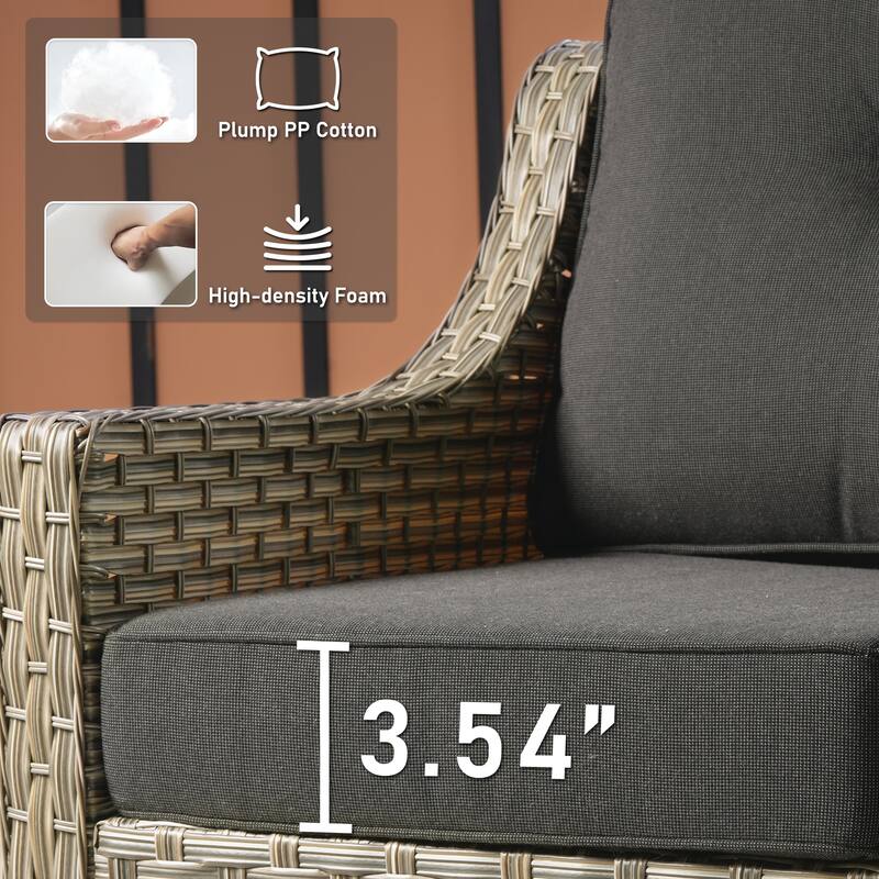 HOOOWOOO 9-piece Rattan Outdoor High Backrest Swivel Chair Set with 54"Fire Pit