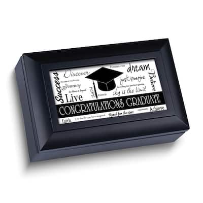 Curata Graduation Sentiment Black Finish Resin Black Cap Music Box