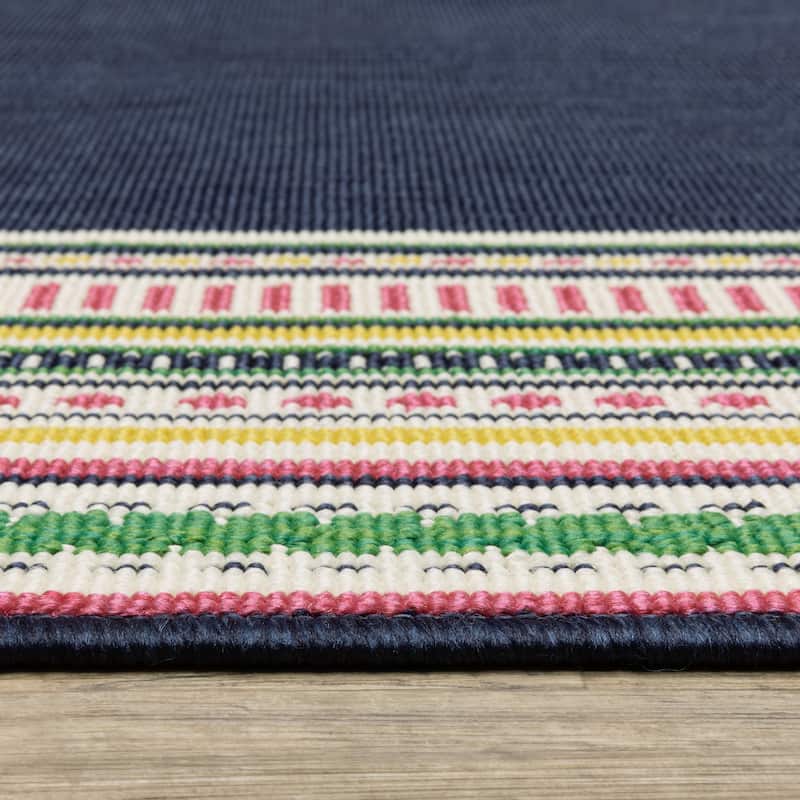 Harlowe Multi-Stripe Border Navy/ Multi Area Rug