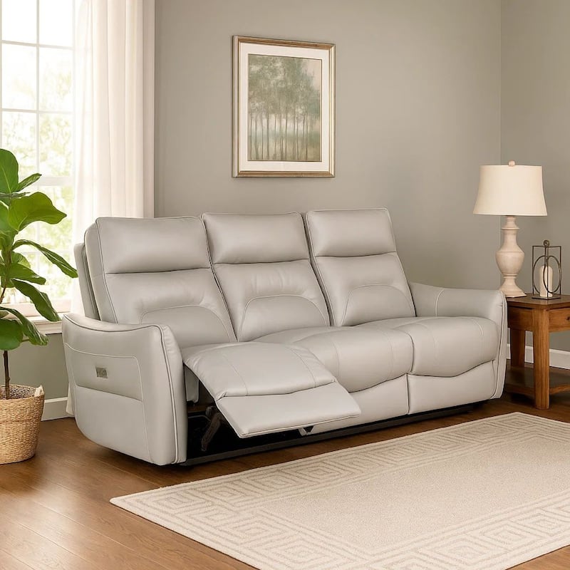 Becy Manual Reclining Loveseat w Console, 2 Cup Holders, Light Gray
