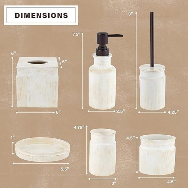 Creative Scents Rustic Luxe Beige Bathroom Accessories Set of 6 - Rustic Luxe