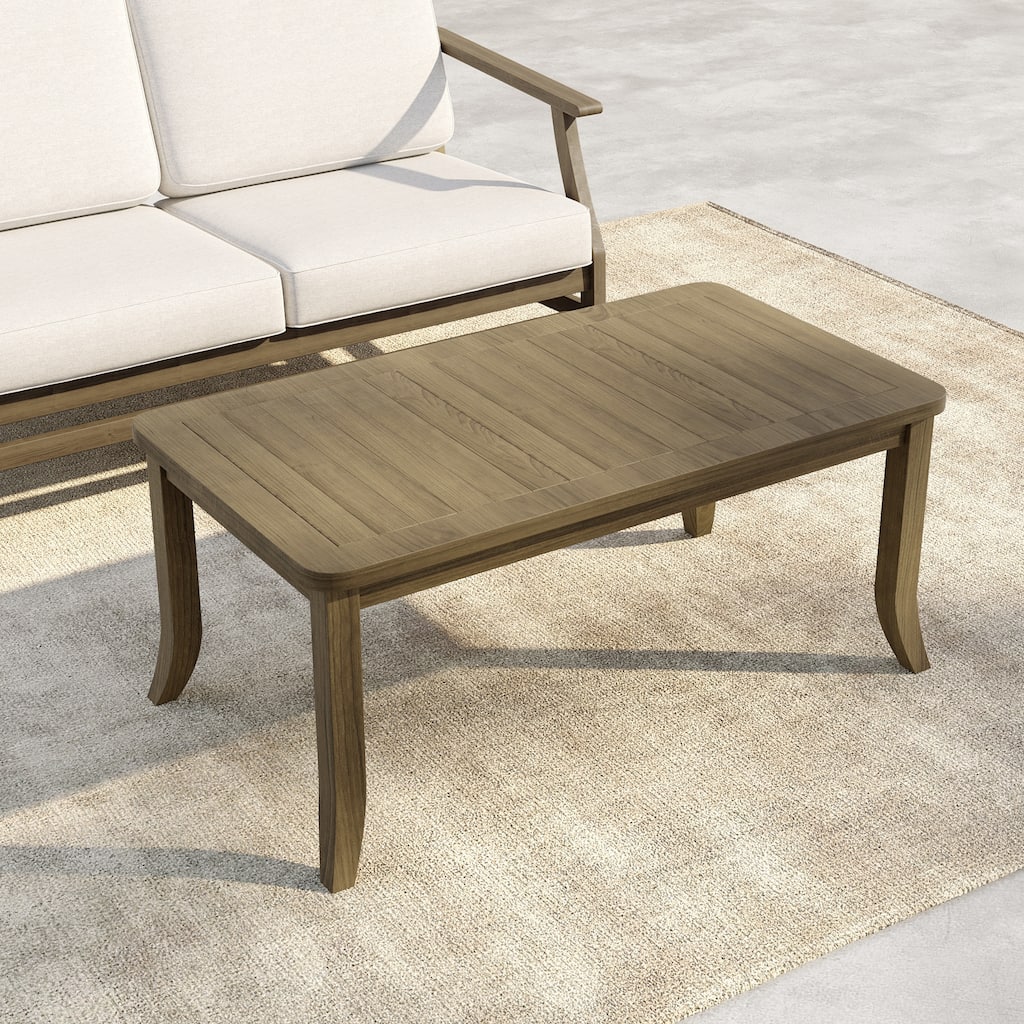 40" W Rectangular Solid Teak Outdoor Coffee Table with Curved Leg