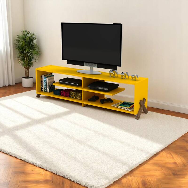 Kerr Modern Tv Stand 4 Shelves Open Storage Wood Legs Living Room Entertainment Centre