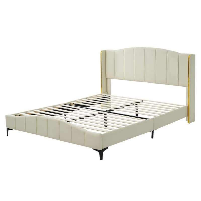 Queen Size PU Leather Upholstered Platform Bed