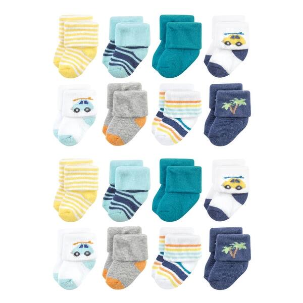 slide 1 of 1, Hudson Baby Cotton Rich Baby Terry Socks 16-Pack, Surf Dude 0-6 Months - Surf Dude