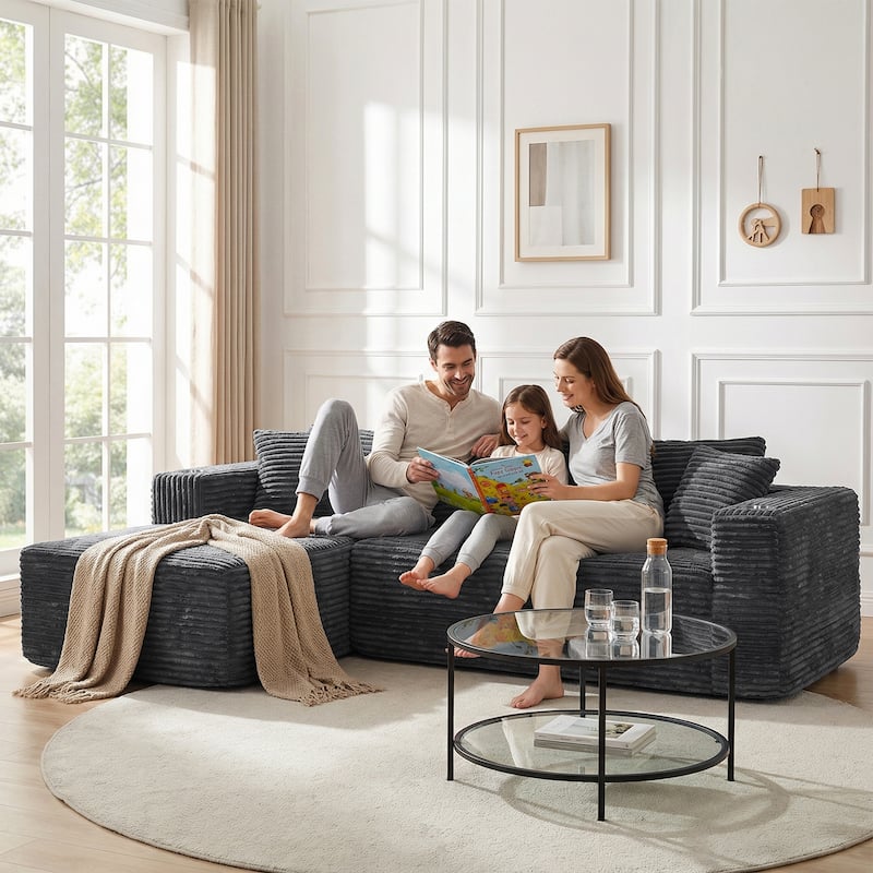 102'' No-Assembly Modular Corduroy Sofa with Cup Holder, Free Combination