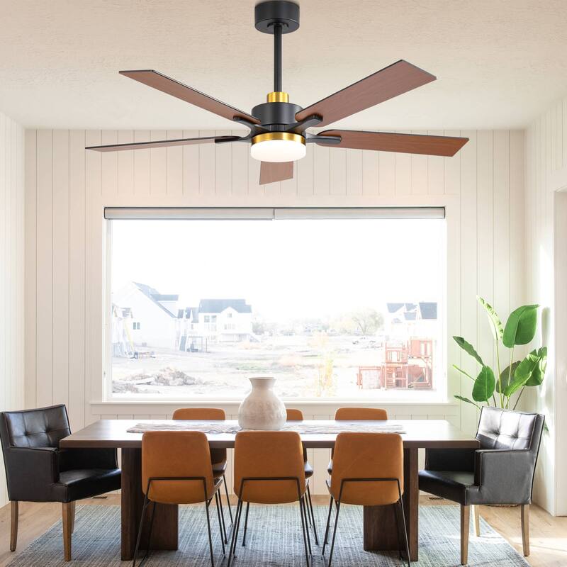 Cusp Barn 52" Modern Ceiling Fan with Light and Remote, Farmhouse Black 6 Speeds Reversible DC Motor Ceiling Fan for Bedroom