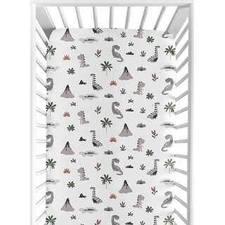 Sweet Jojo Designs Modern Dinosaurs Boy Girl Gender Neutral Unisex Fitted Crib Sheet Beige Grey Dino Reptile Volcano Trex Green
