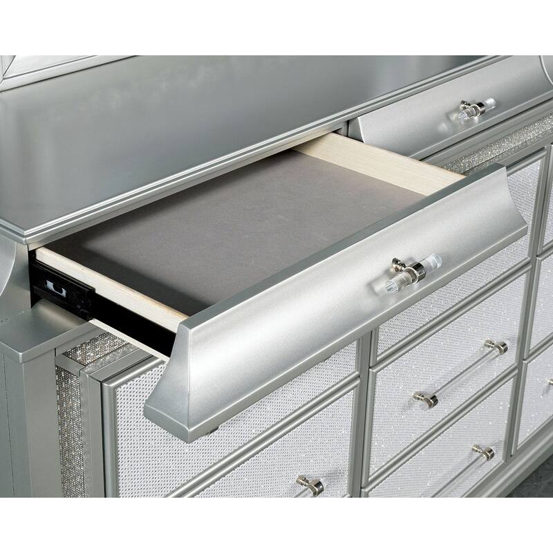 Contemporary Bedroom Set Grey Finish Bed Nightstand Dresser Mirror Chest