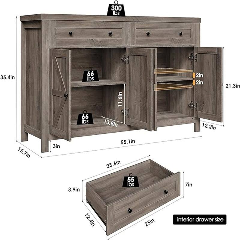 Buffet Sideboard Cabinet - 15.7"D x 55.1"W x 35.4"H