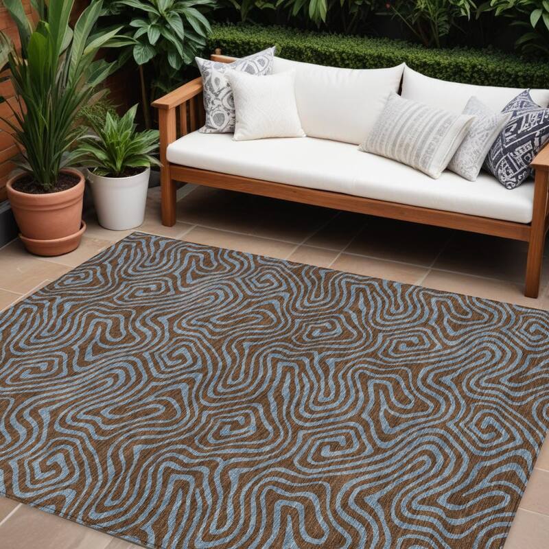 HomeRoots Abstract Transitional Rectangle Outdoor Rug - 8' X 10'