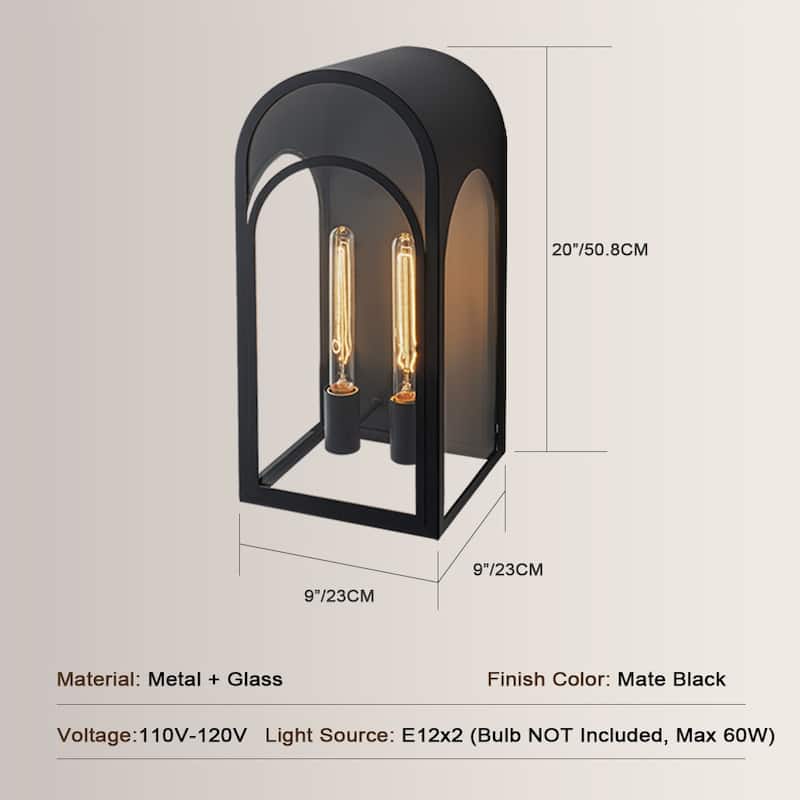 20 inch Large Outdoor Wall Lantern with Clear Glass - Black