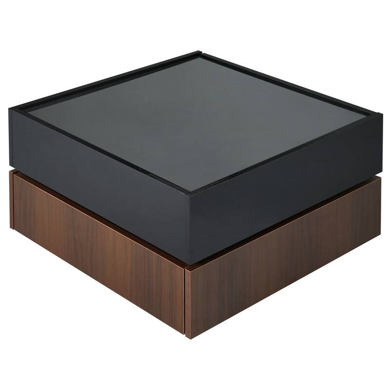 Square 360°Rotating Coffee Table with 2 Drawers, Swivel Tabletop - Black