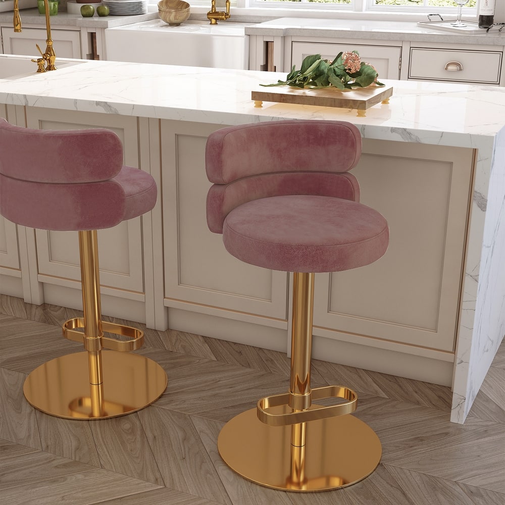 Modern Velvet Bar Stool with Height Adjustment and 360-Degree Swivel