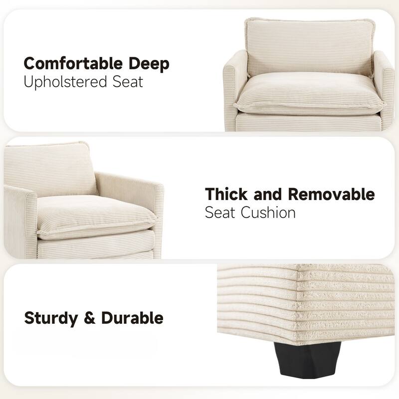 3-Seat Corduroy Modular Sofa with an Independent Removable Ottoman for Living Room or Business