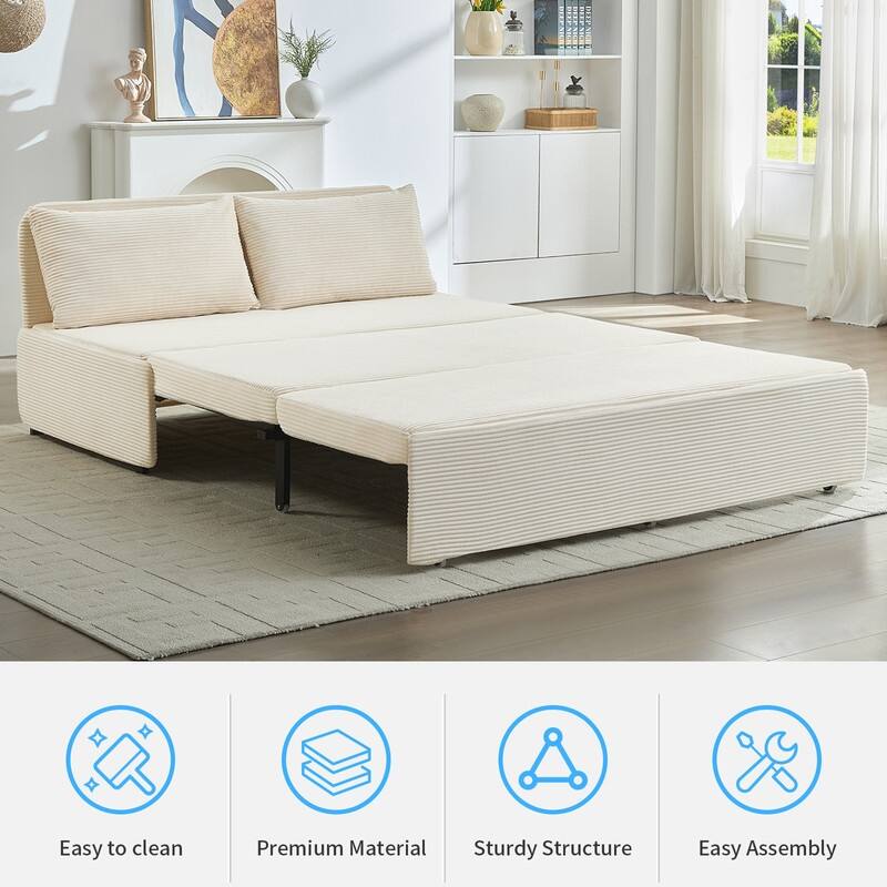 Mixoy Corduroy Fabric Queen Size/Twin Size Sofa Bed, 2-in-1 Modern Pull Out Sleeper Sofa Bed