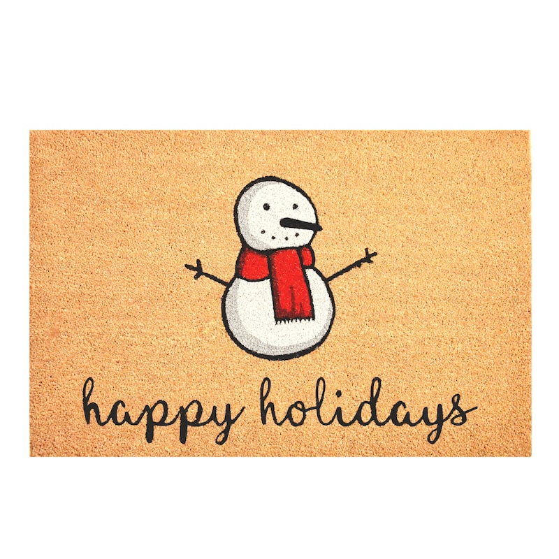 HomeRoots 24" X 36" Brown And White Christmas Snowman Happy Holidays Coir Door Mat - 24.00' X '36.00