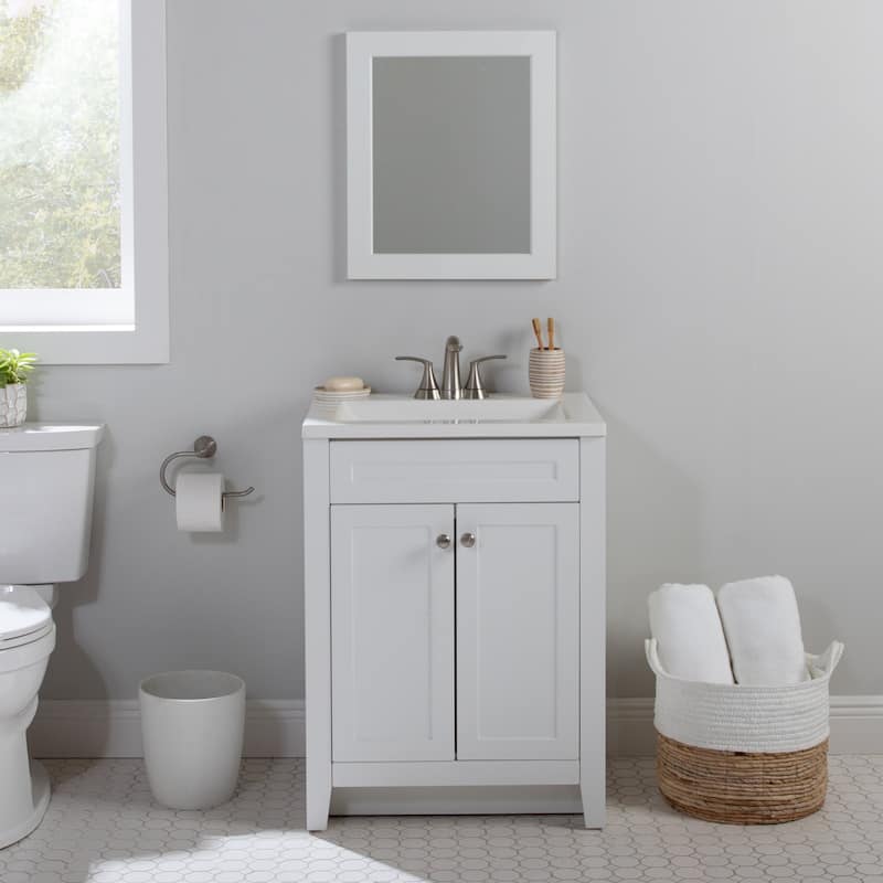 Spring Mill Cabinets Wyre 24" 2-Door Bathroom Vanity With White Sink Top - White