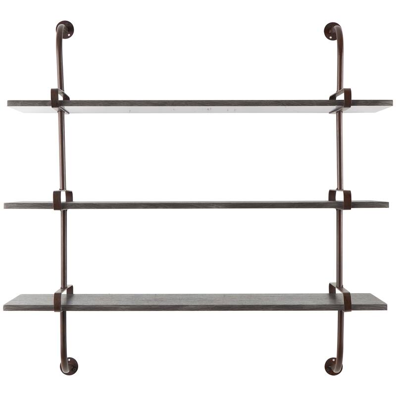 3 Level Wood Wall Shelf with Black Metal Brackets - Brown or Gray