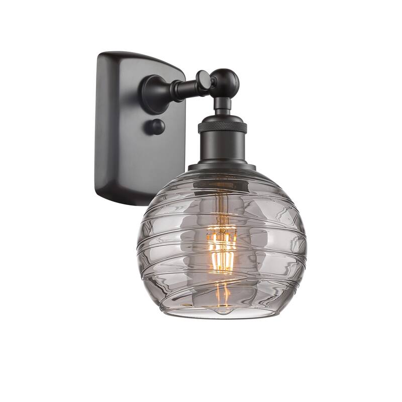Innovations Lighting 516-1W-10-6 Athens Deco Swirl Sconce Athens Deco - Oil Rubbed Bronze / Light Smoke Deco Swirl