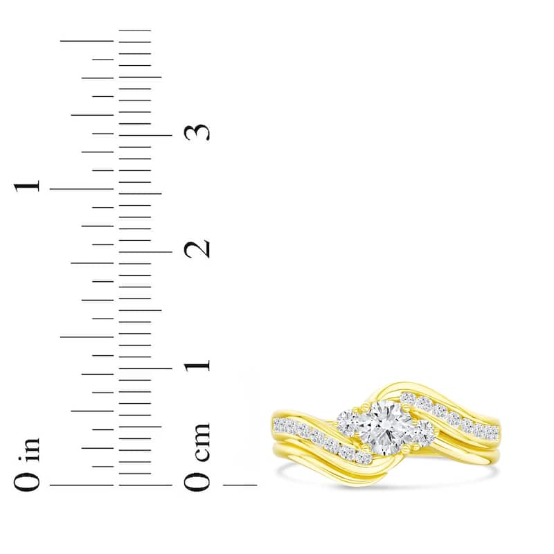 IGI Certified 1/2ct TDW Diamond Three Stone Swirl Bridal Set in 14K Yellow Gold for Women