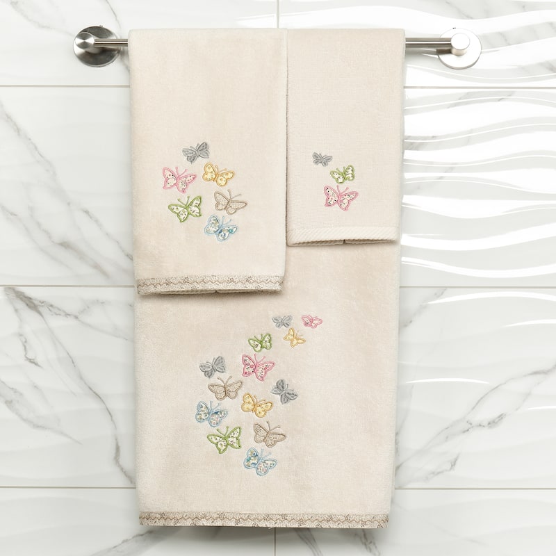 Authentic Hotel and Spa 100% Turkish Cotton Mariposa 2PC Embellished Fingertip Towel Set