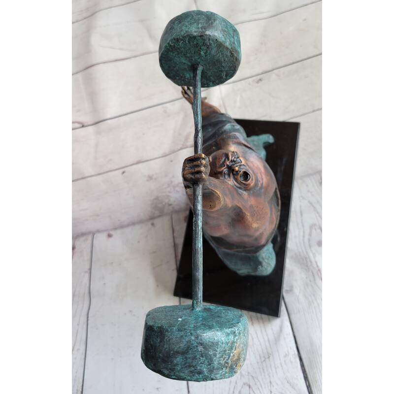 Powerlifter Weight Lifter Bodybuilder Bronze Statue Sculpture Figure On Marble Base Original Art
