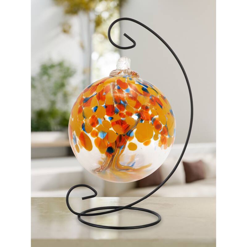 Tree Of Life 6In Aura Hand Blown Glass Ball With Stand