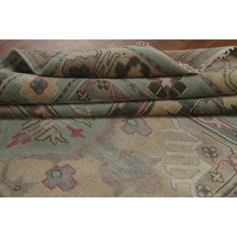 Hand Knotted Oriental 100% Wool Carpet Transitional Medallion Green Oushak Area Rug - 10' 0'' X 7' 6''