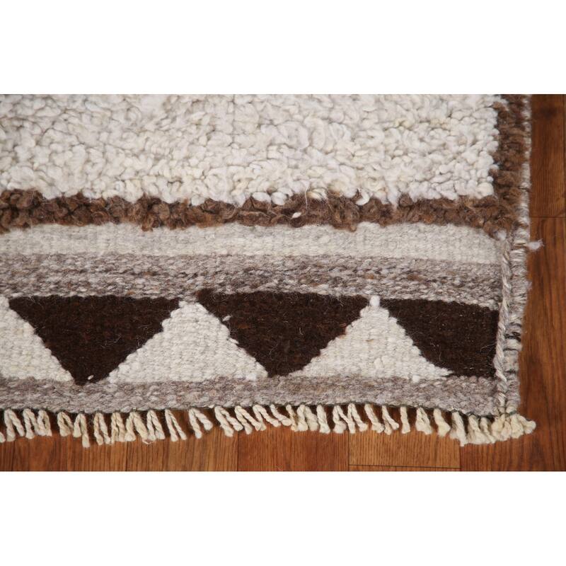 Natural Dye Beige Anatolian Runner Rug Hand-knotted Wool Carpet - 3'4"x 11'8"
