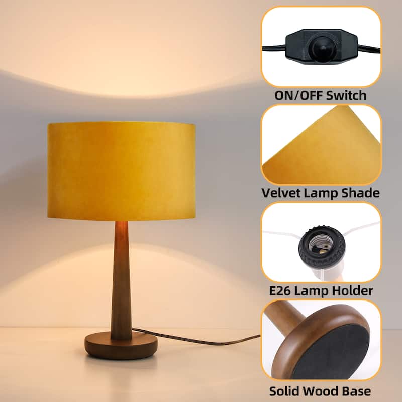 18.5" Modern Table Lamp with Walnut Wood Base, Dimmable Bedside Lamp, UL Listed