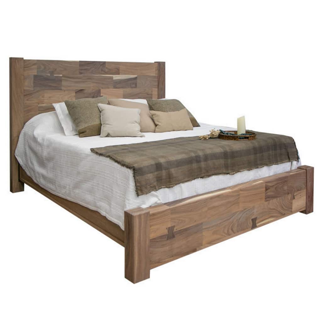 Umey King Size Bed, Mango Wood with Grain Details, Two Tone Rustic Brown