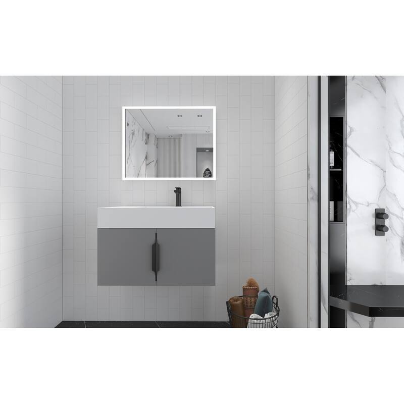 Amazon 30" Wall Mounted Bathroom Right Basin Vanity Set w/ White Top