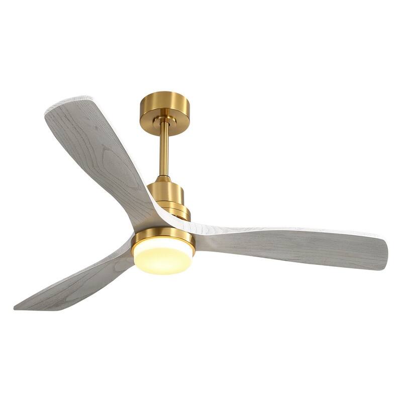 52" Wood Blades Integrated Dimmable LED Ceiling Fan with Light and Remote - Downrod Mount