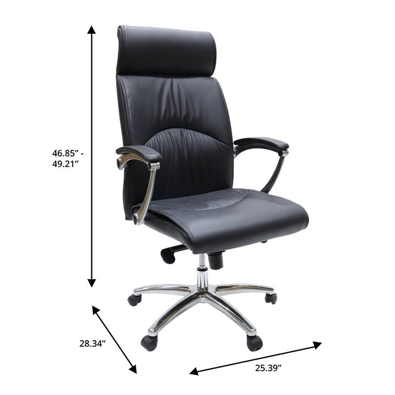 Leather Upholstered High-Back Office Chair Swivel Tilt Aluminum Frame Adjustable Conference Desk Chair for Computer